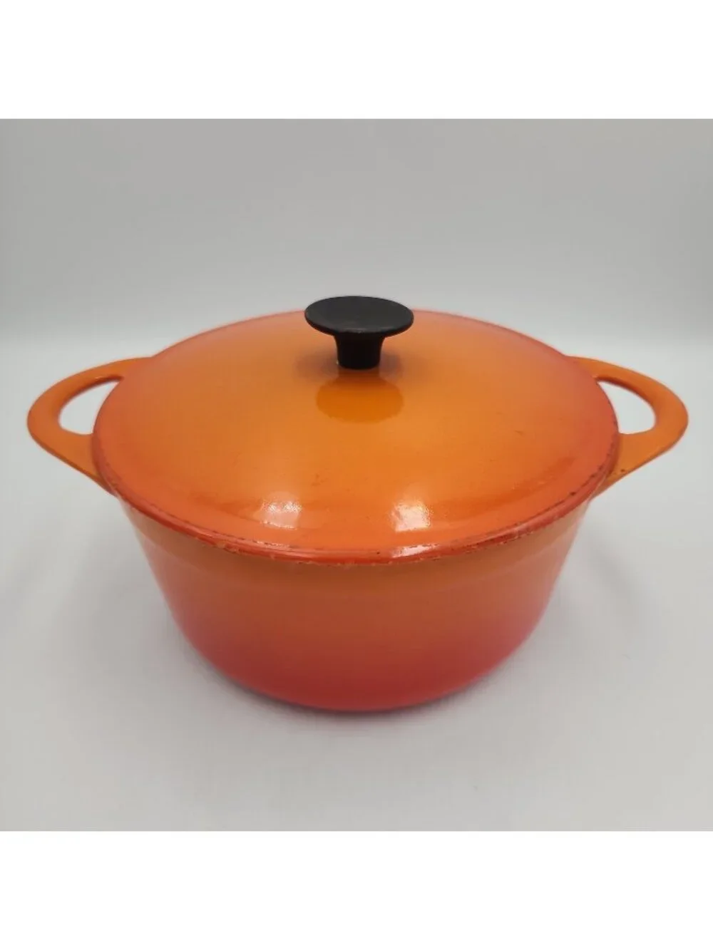 Vintage Cousances Le Creuset Flame Orange Cast Iron 16 Round Dutch Oven 3 Qt